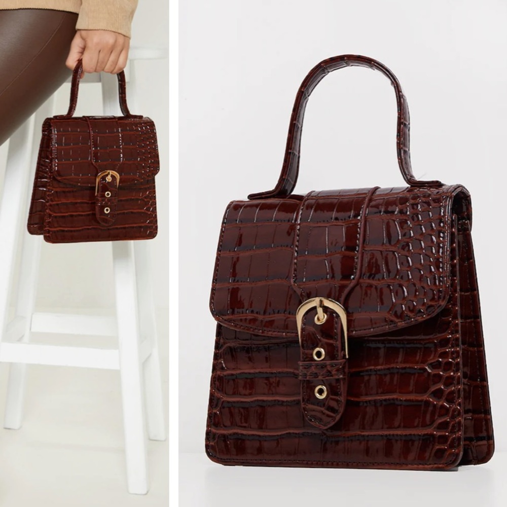 Croc patent handbag